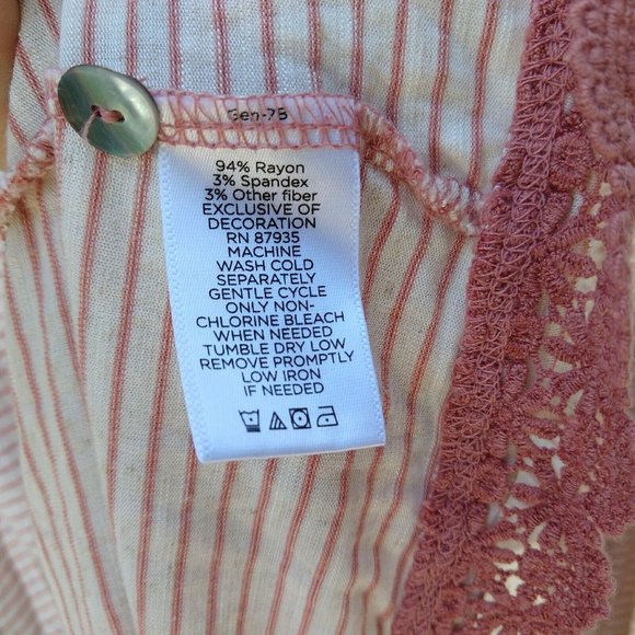 Logo Lori Goldstein Striped V Neck Cardigan Size XS Pink Oatmeal Lace Button Up - Picture 8 of 8